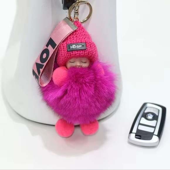 Pink Fluffy Keychain Accessory - Picture 3 of 6